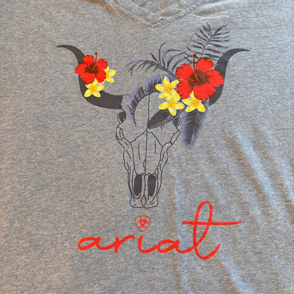 Ariat Real Womens Western Shirt Oversized 2X Skull Floral V-Neck Cotton 19564 - Picture 4 of 14